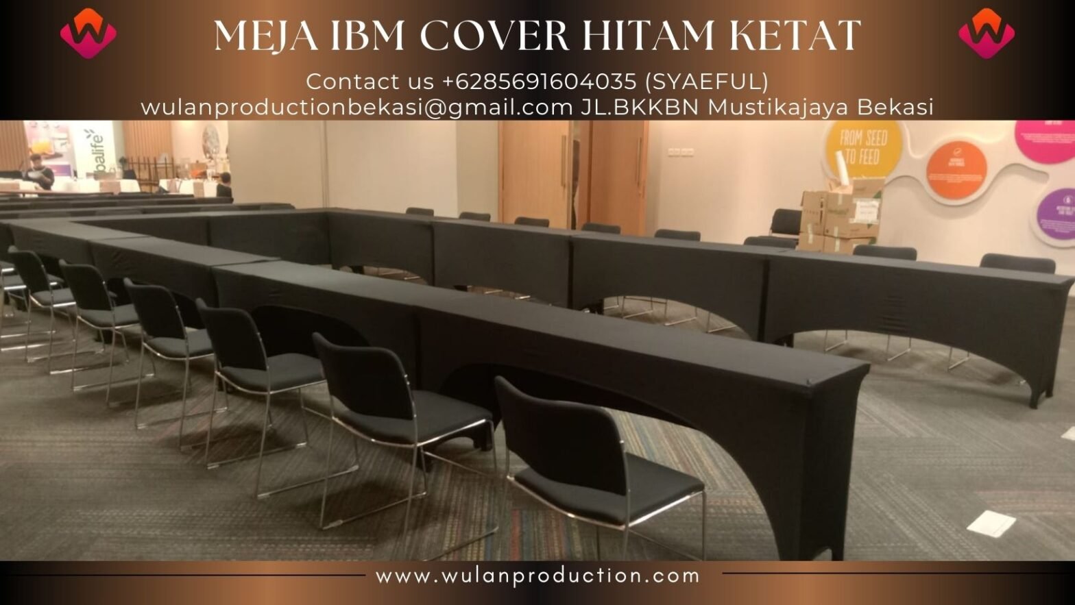 Sewa Meja IBM dengan Cover Ketat Hitam di Jakarta