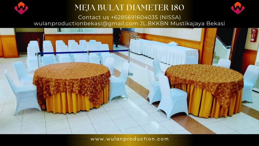 Sewa Meja Bulat D180 Lengkap Cover Bermotif Jakarta