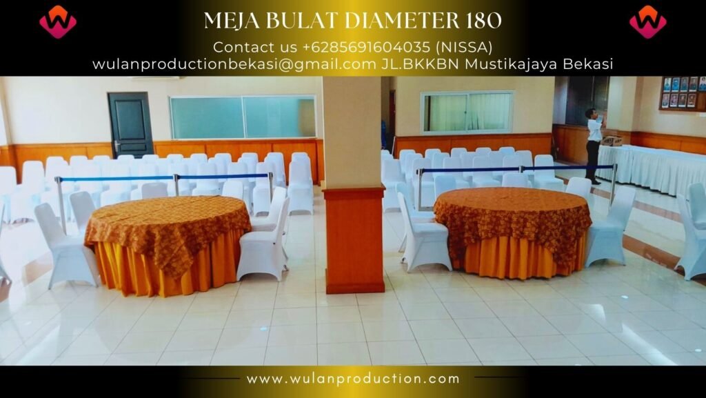 Sewa Meja Bulat D180 Lengkap Cover Bermotif Jakarta