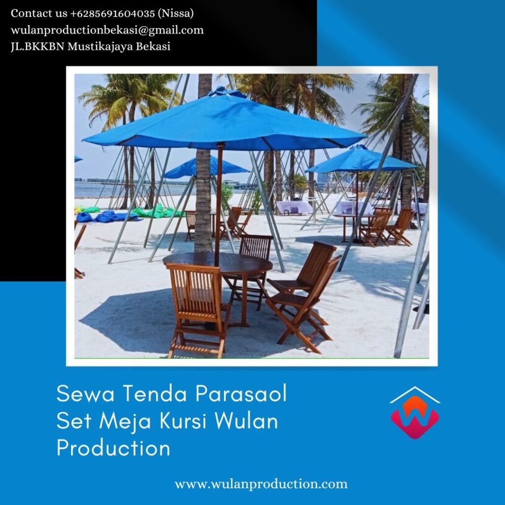 Sewa Tenda Parasol Set Meja Kursi Kayu Outdoor Area Bogor