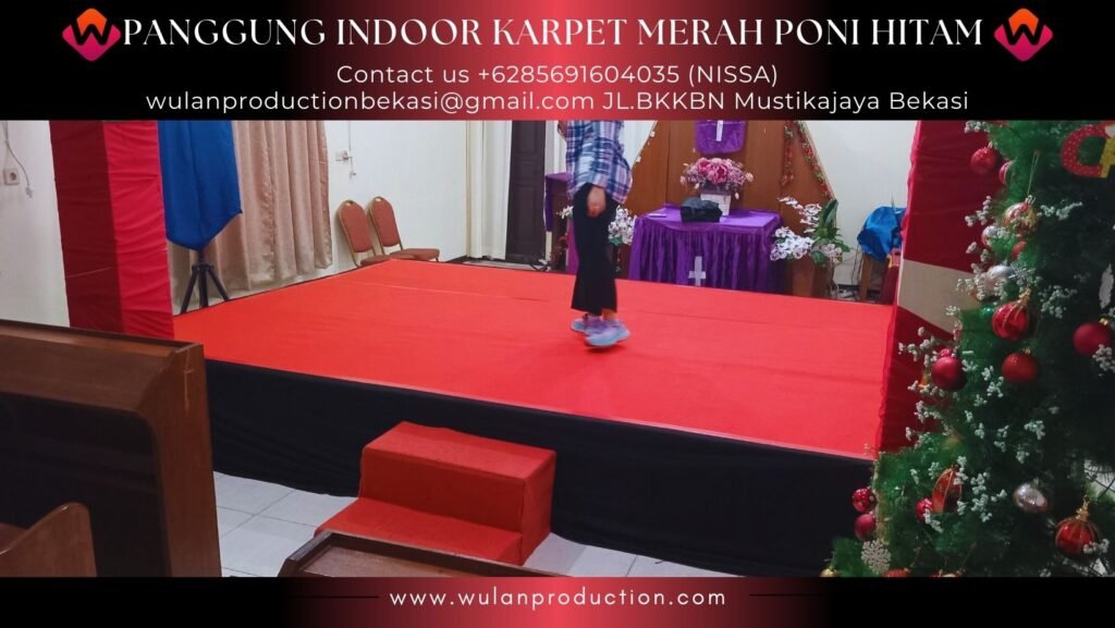 Sewa Panggung Indoor Karpet Merah Poni Hitam Area Bogor