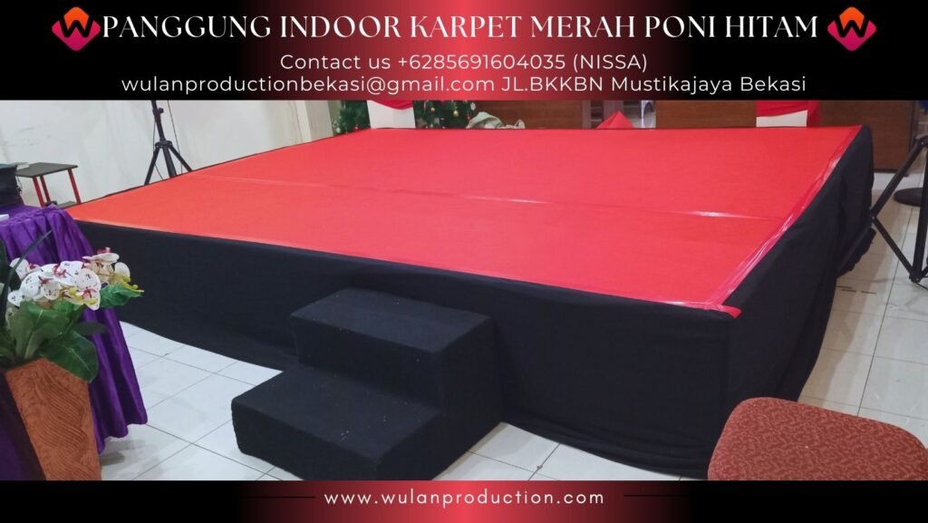 Sewa Panggung Indoor Karpet Merah Poni Hitam Area Bogor