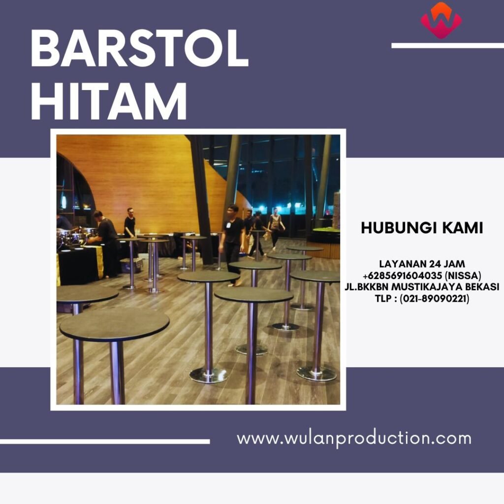 Sewa Barstool Hitam Kulit Sintetis Kaki Stainless di Jakarta