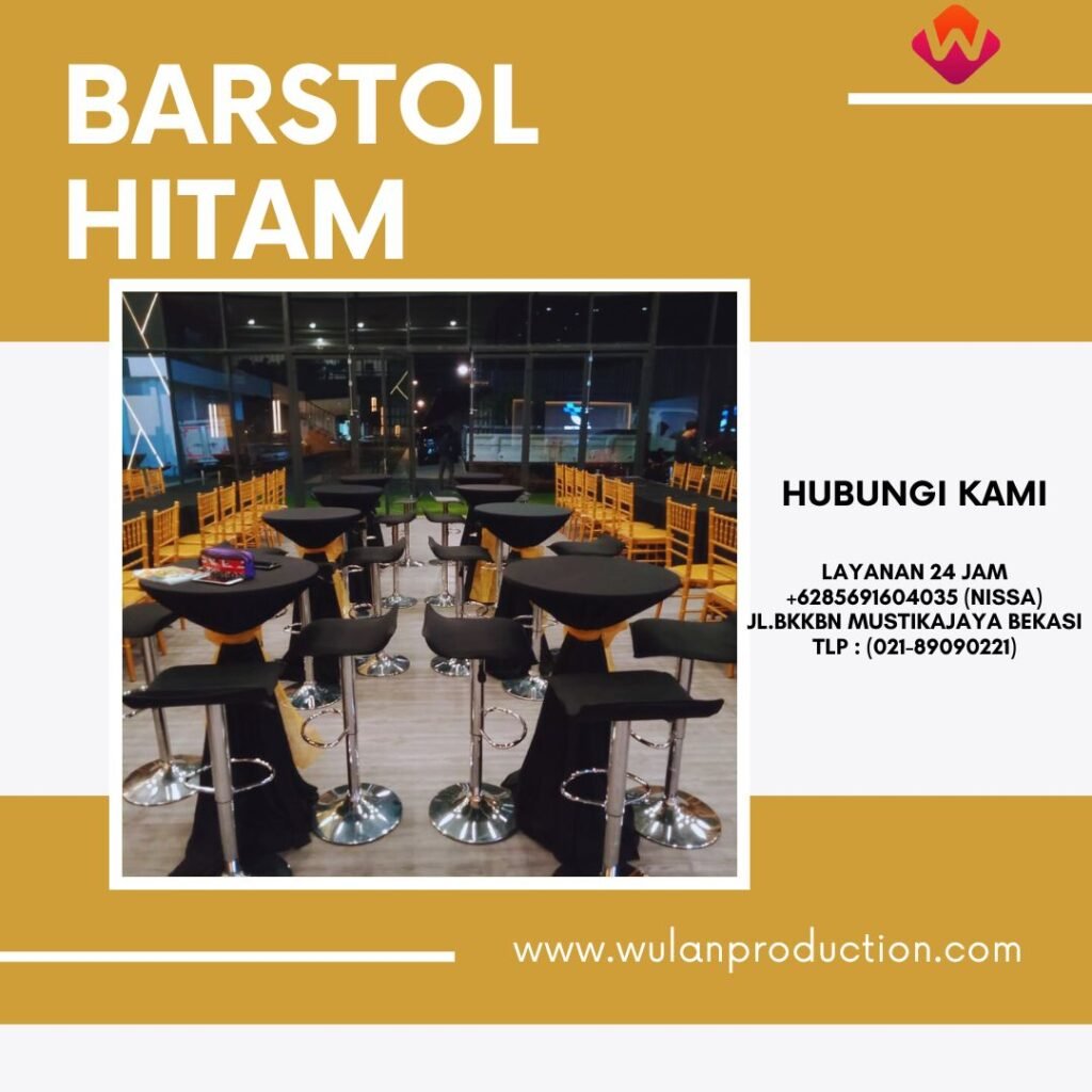 Sewa Barstool Hitam Kulit Sintetis Kaki Stainless di Jakarta