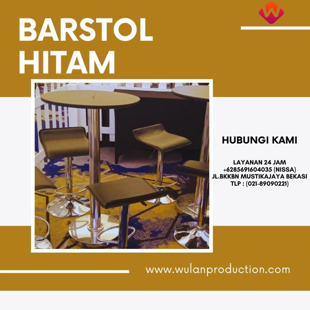 Sewa Barstool Hitam Kulit Sintetis Kaki Stainless di Jakarta