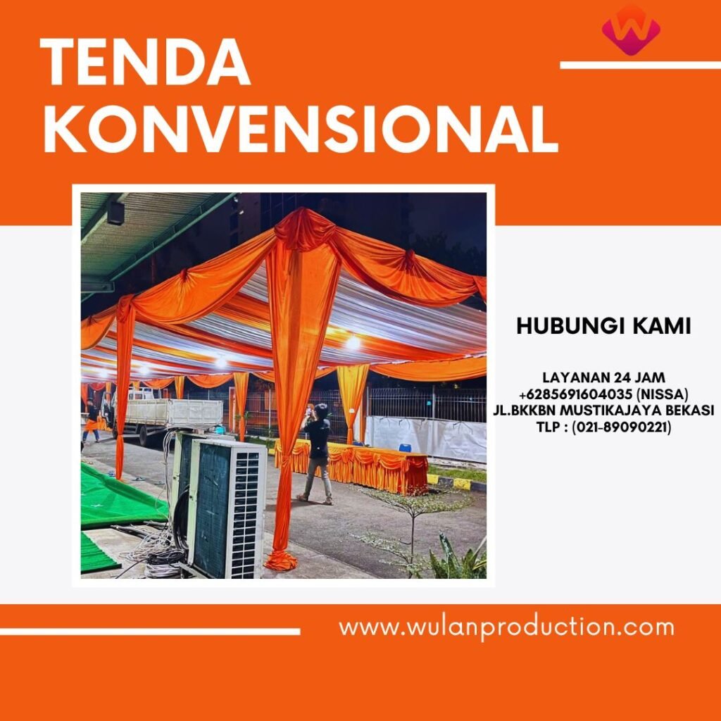 Rental Tenda Konvensional Serut Warna Oren Putih di Jakarta