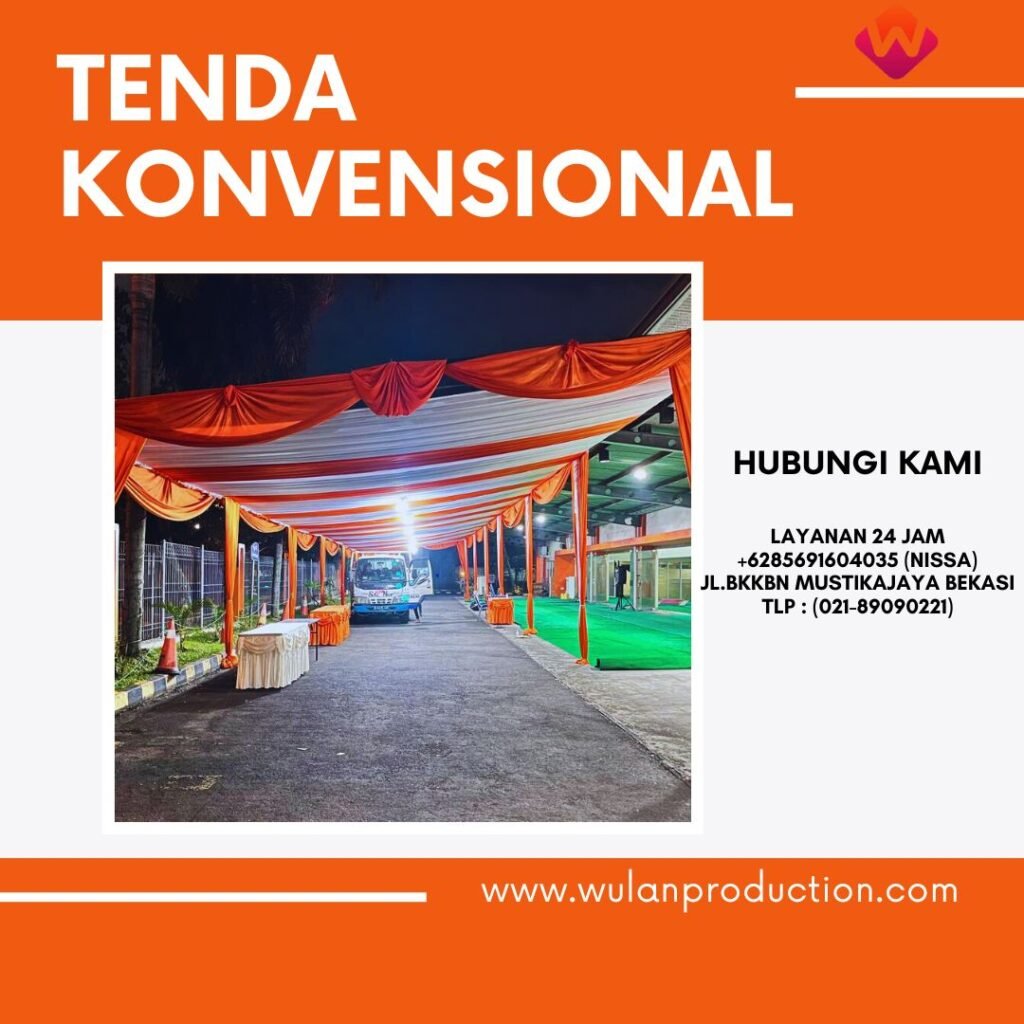 Rental Tenda Konvensional Serut Warna Oren Putih di Jakarta