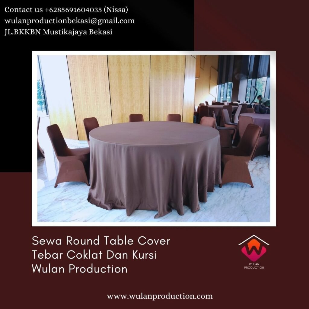 Sewa Round Table Cover Tebar Coklat Dan Kursi di Jakarta