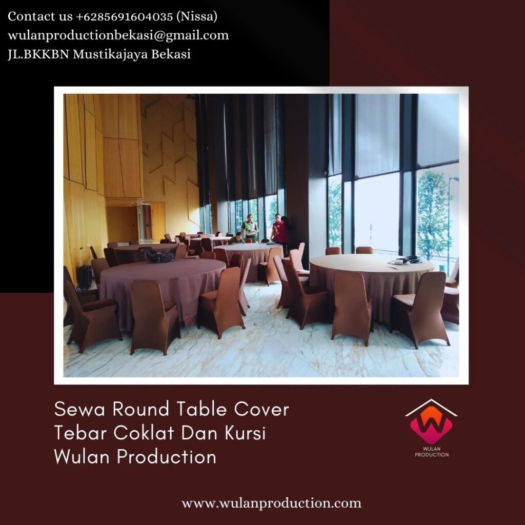 Sewa Round Table Cover Tebar Coklat Dan Kursi di Jakarta