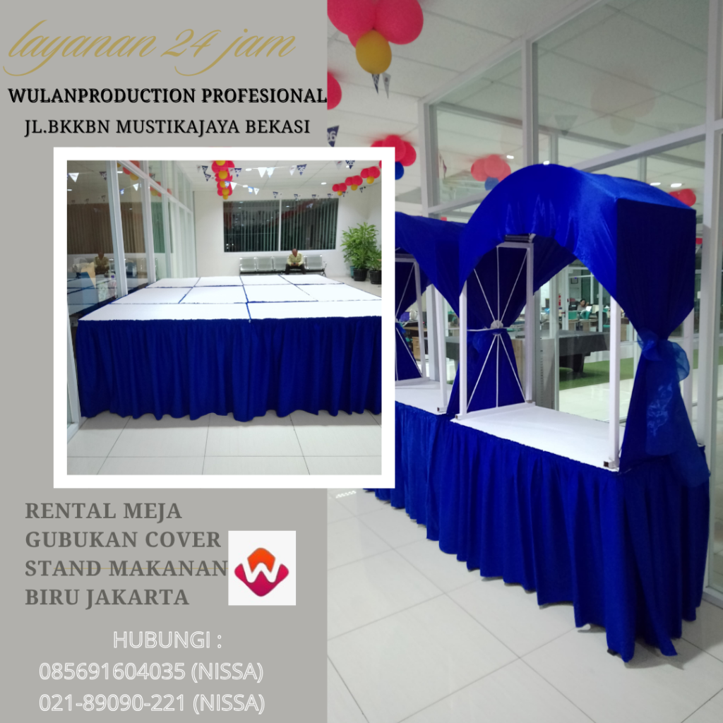 Rental Meja Gubukan Cover Stand Makanan Biru Jakarta
