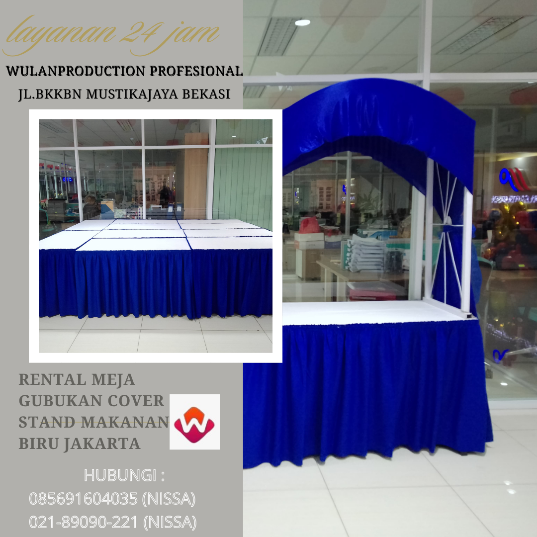 Rental Meja Gubukan Cover Stand Makanan Biru Jakarta