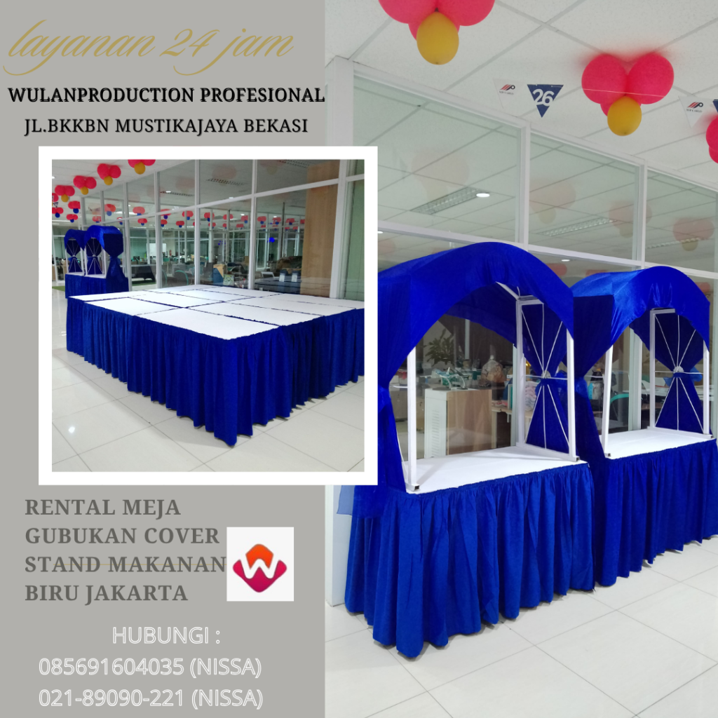 Rental Meja Gubukan Cover Stand Makanan Biru Jakarta