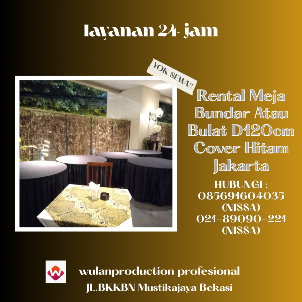 Rental Meja Bundar Atau Bulat D120cm Cover Hitam Jakarta