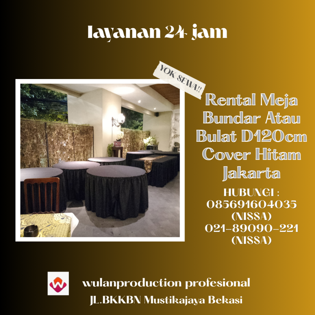 Rental Meja Bundar Atau Bulat D120cm Cover Hitam Jakarta