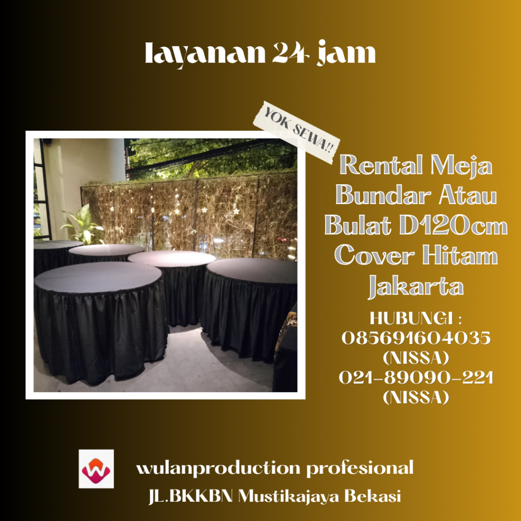 Rental Meja Bundar Atau Bulat D120cm Cover Hitam Jakarta