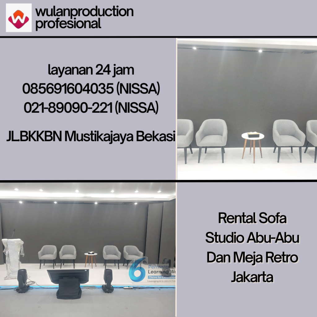 Rental Sofa Studio Abu-Abu Dan Meja Retro Jakarta