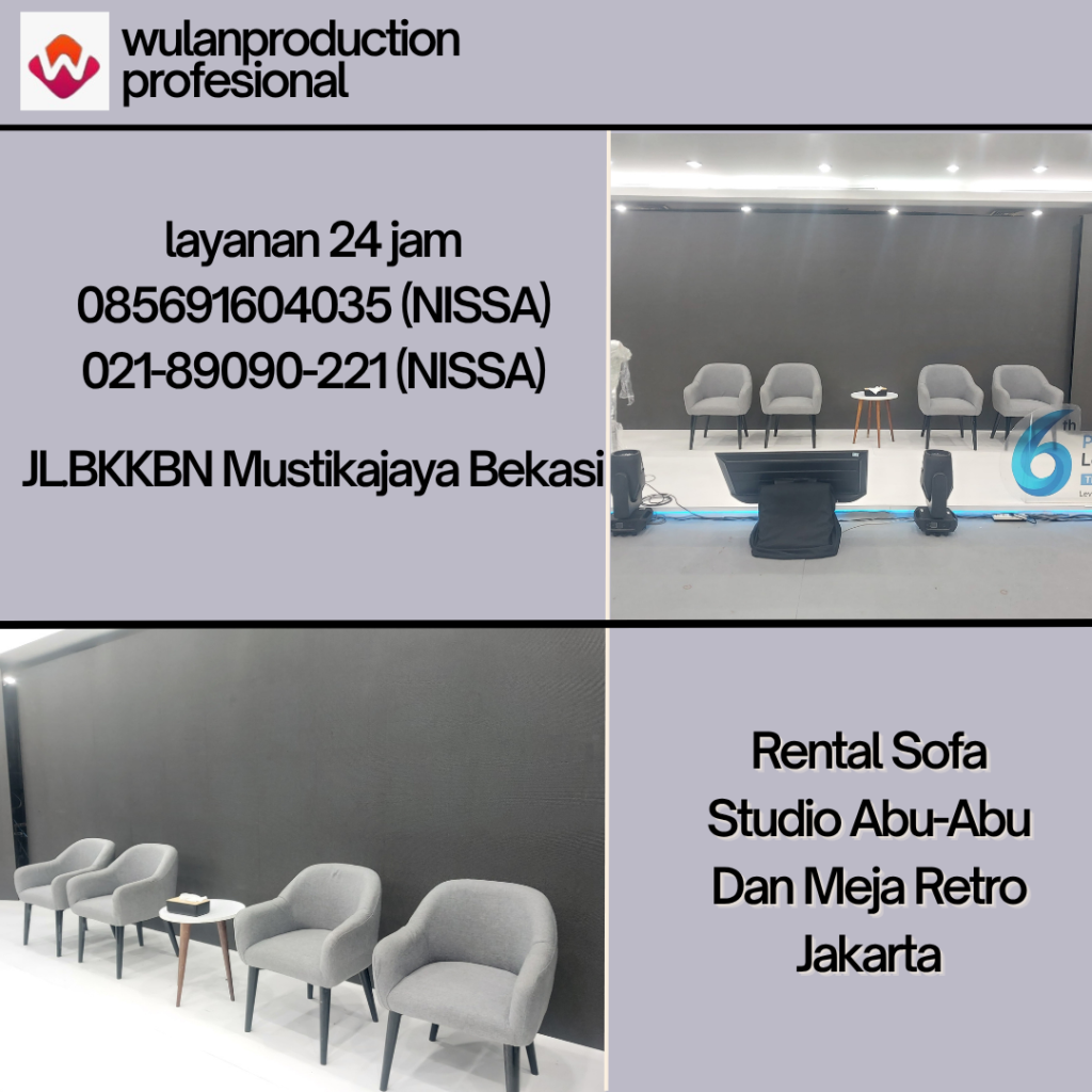 Rental Sofa Studio Abu-Abu Dan Meja Retro Jakarta