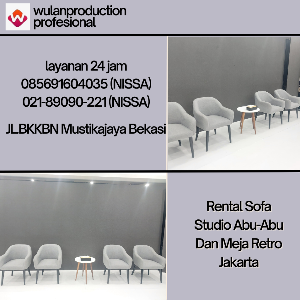 Rental Sofa Studio Abu-Abu Dan Meja Retro Jakarta