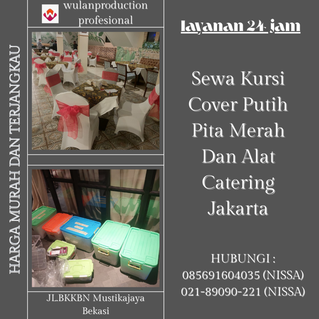 Sewa Kursi Cover Putih Pita Merah Dan Alat Catering Jakarta