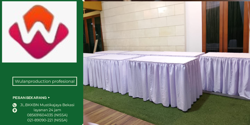 Jasa Sewa Meja Kotak Cover Skirting Putih Bekasi