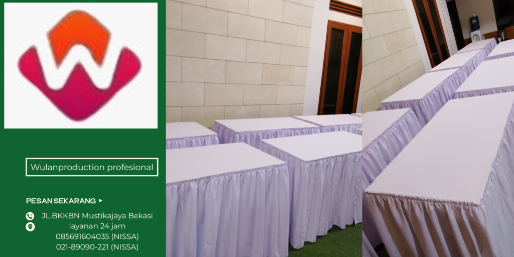 Jasa Sewa Meja Kotak Cover Skirting Putih Bekasi