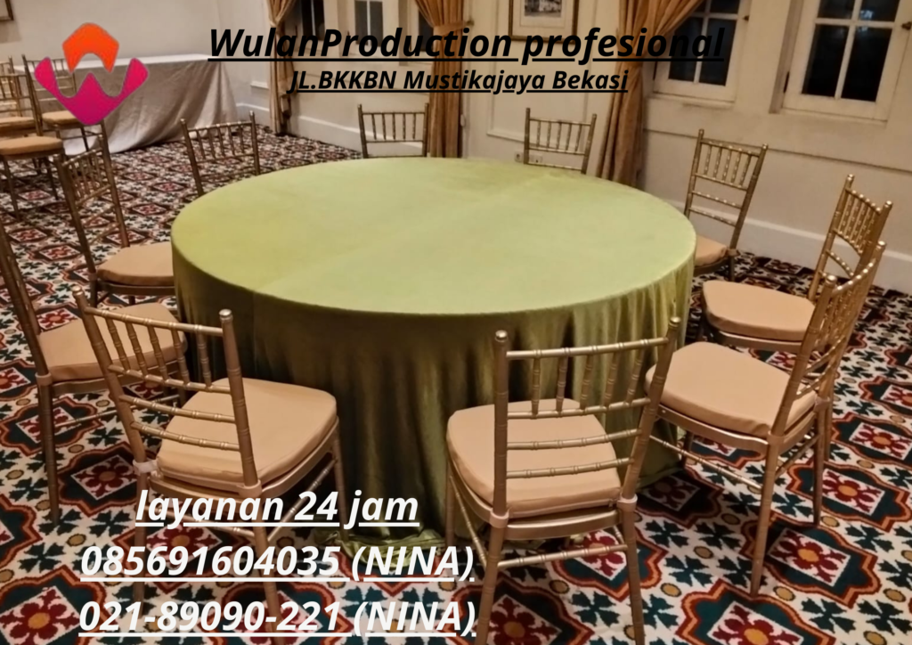 Sewa Meja Kursi Tiffany Gold Lengkap Backdrop Area Cilincing