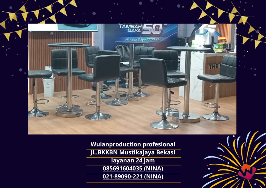 Sewa MEJA KURSI Barstool Senderan Hitam ICE BSD