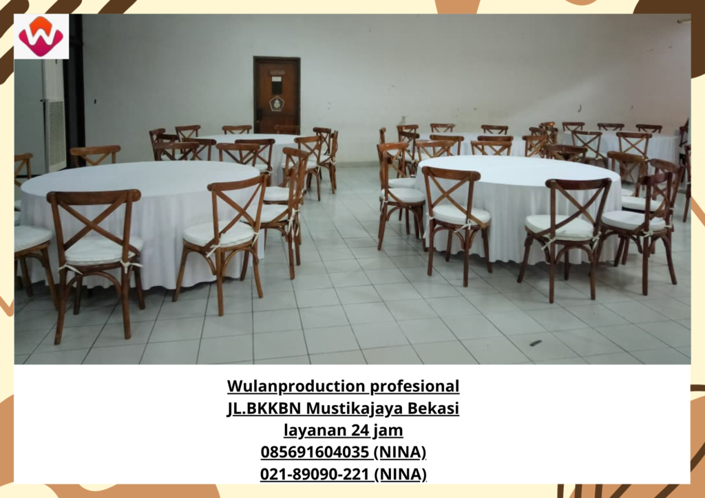Sewa CROSS BACK CHAIR dan ROUND TABLE Taplak Putih Jakarta