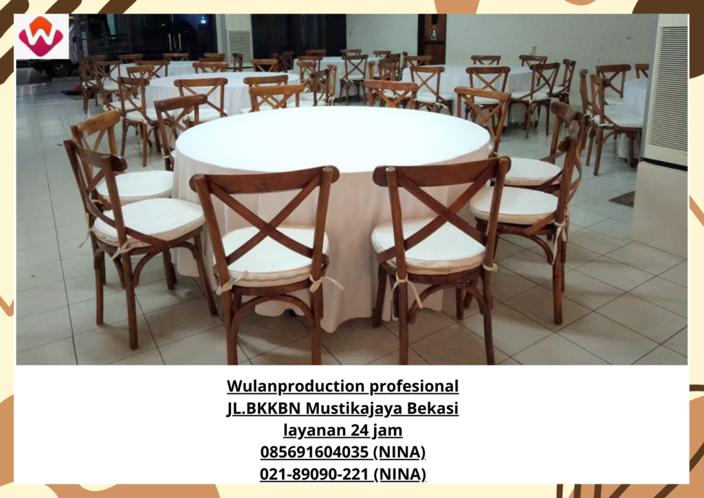 Sewa CROSS BACK CHAIR dan ROUND TABLE Taplak Putih Jakarta