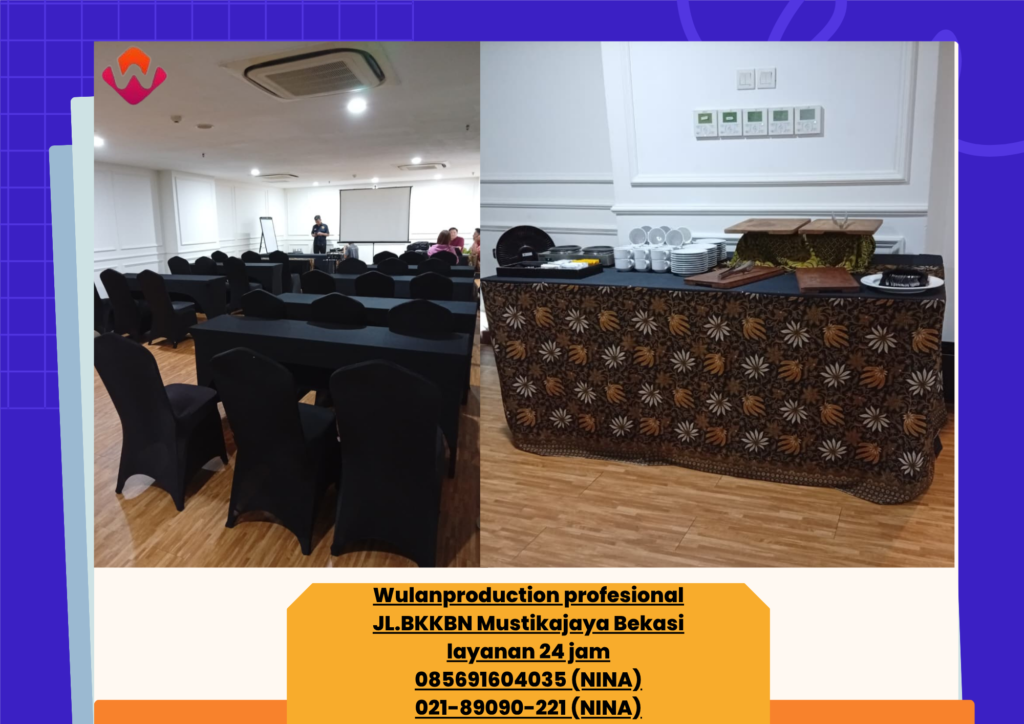 Sewa MEJA IBM Dan KURSI Cover Hitam ALAT CATERING Jakarta