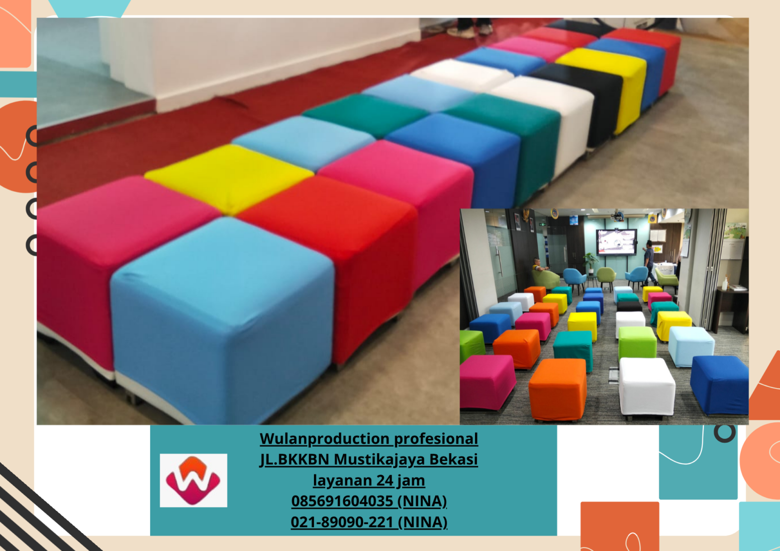 Sewa PUFF Kotak Warna-Warni Cikarang