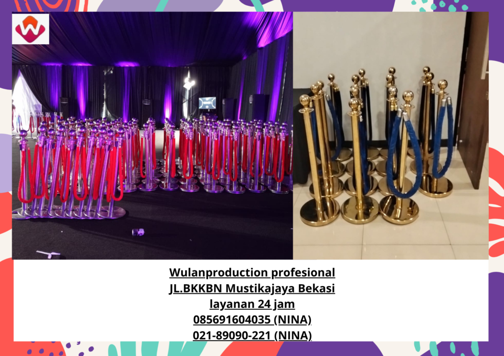 Sewa TIANG Antrian VIP Tali Bludru Merah Hitam Biru Bekasi