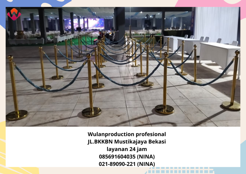 Sewa TIANG PEMBATAS ANTRI Gold VIP Tali Bludru Tangerang