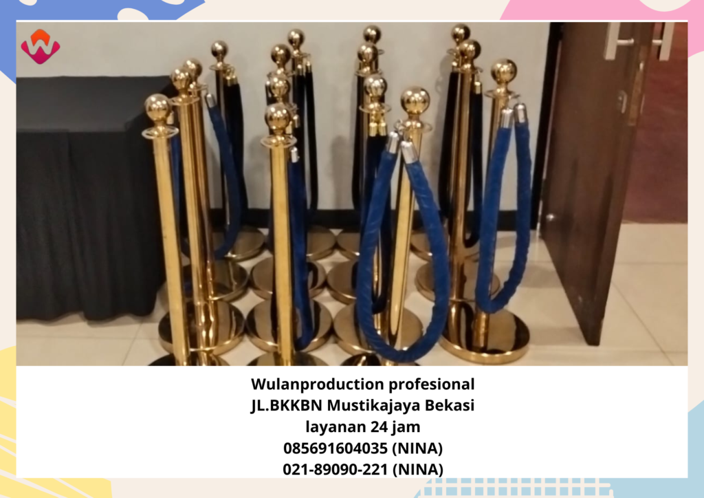 Sewa TIANG PEMBATAS ANTRI Gold VIP Tali Bludru Tangerang