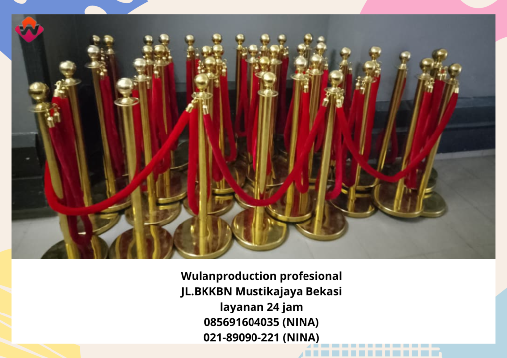 Sewa TIANG PEMBATAS ANTRI Gold VIP Tali Bludru Tangerang