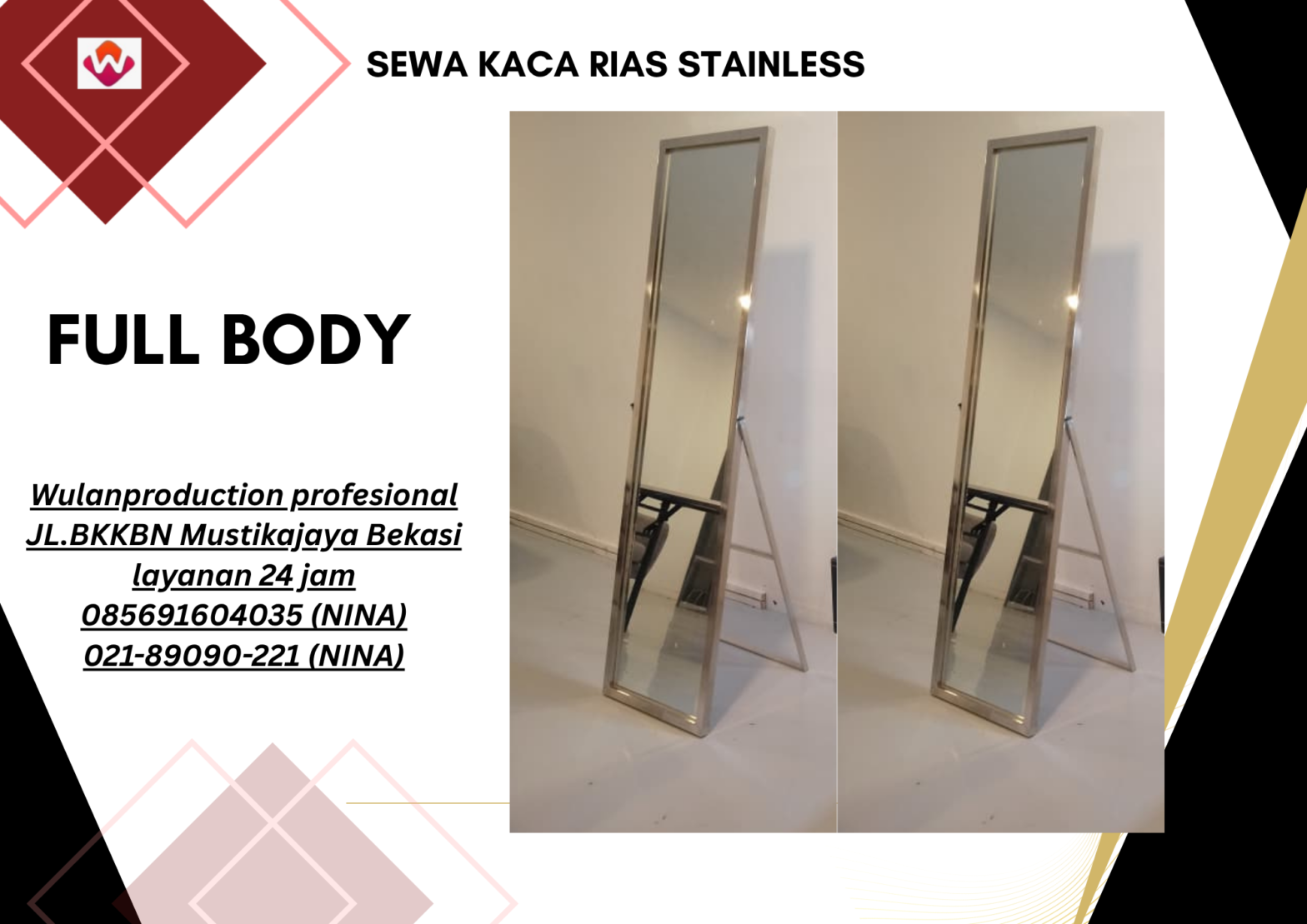 Sewa CERMIN RIAS Stainless Full Body Jakarta